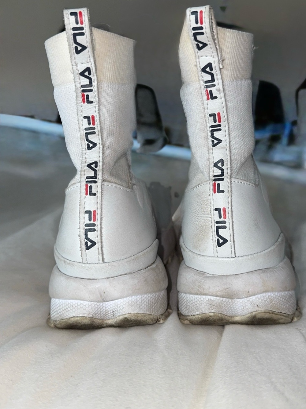 Fila Women's White High-Top Chunky Ankle Boots with Logo Pull Tabs